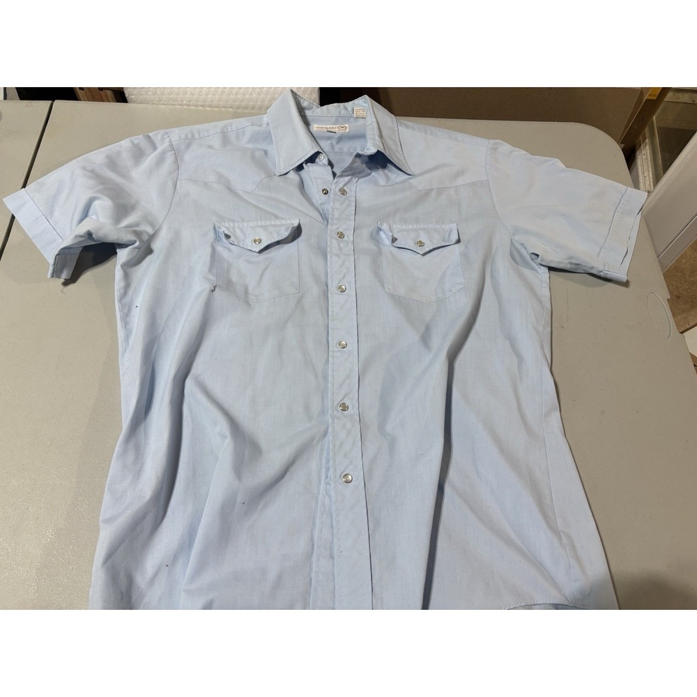Sheplers Western Pearl Snap Short Sleeve Shirt Blue Men's‎ 17 XL
